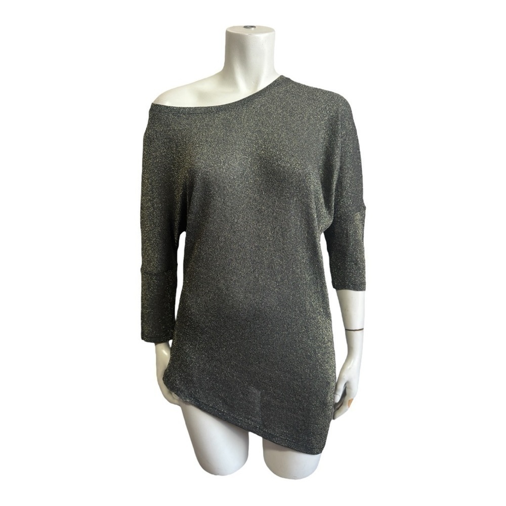 Oltre Asymmetrical Tunic Top Dark Metallic Gold Womens 8 Italian Evening Sparkle - Picture 2 of 11